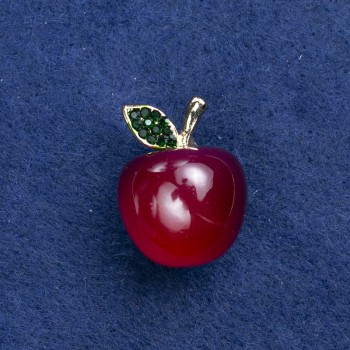 Apple Brooch - Gold-Toned Metal and Crystals, 27×20 mm +