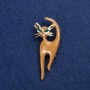Kitty Brooch in Golden Metal, Enamel and Crystals, 45x40mm +