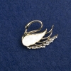 Swan Brooch with Golden Metal, Mother-of-Pearl and Crystals, 35x28mm +