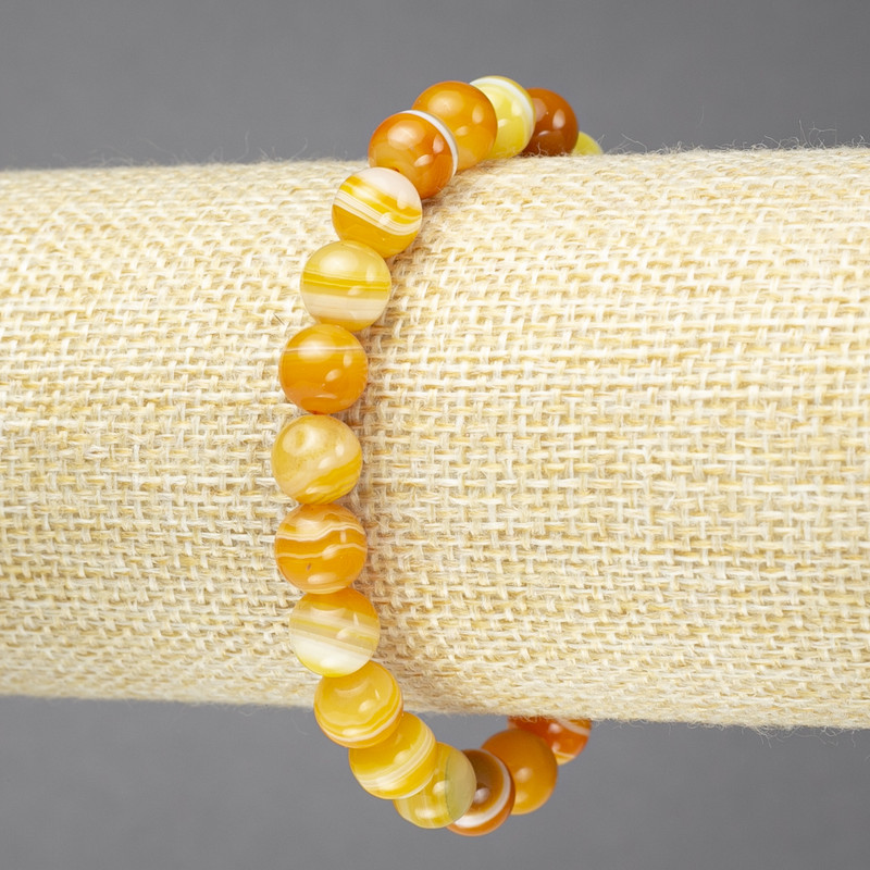Elastic bracelet with natural orange eye agate, smooth beads, 8mm diameter+