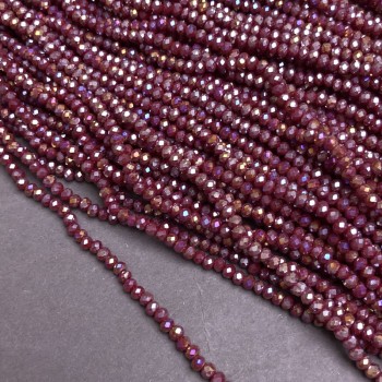Beads Czech Crystal burgundy matte with gasoline iridescence, faceted rondel, on beading thread, diameter 3×2.5 mm, length 36–38 cm +