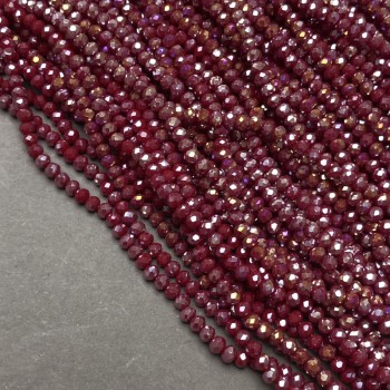 Beads Czech Crystal burgundy matte on thread, faceted rondelle, diameter 3.5×3 mm, length 36–38 cm