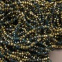 Czech Crystal Beads on Beading Thread, Emerald-Green Transparent Assorted with Coating, Faceted Rondelle, 3.5x3 mm, Length 36-38 cm
