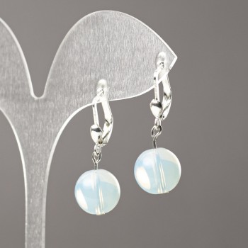 Moonstone Earrings (Synthetic) Smooth Ball, 12 mm Diameter, 32 mm Length