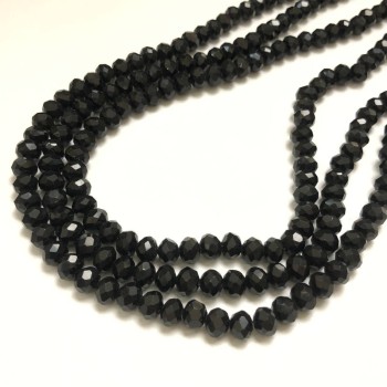 Black Matte Czech Crystal Beads on Thread, Faceted Rondelles, 6x4.5 mm, Length 38–40 cm