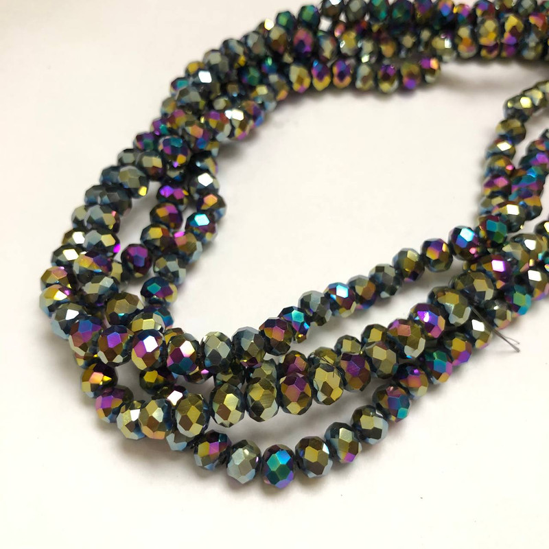 Czech Crystal Beads on Beading Thread with Plated Faceted Rondel, Diameter 6x4.5 mm, Length 38-40 cm