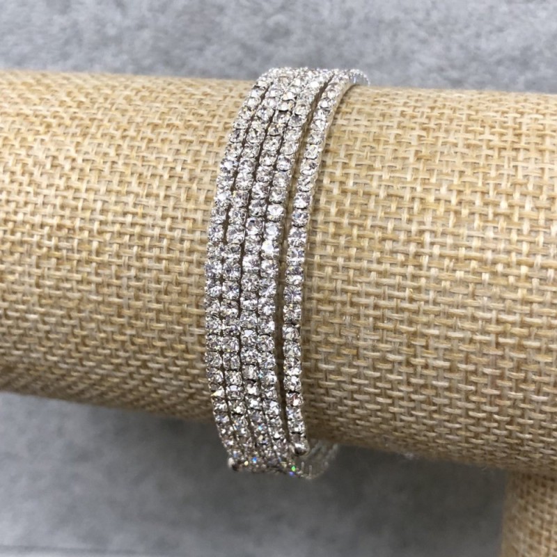 Five-turn spiral bracelet with small white crystals, 18-22 cm circumference