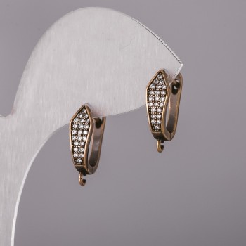 Bronze-colored rhinestone ear wires, 17x14x5 mm, price per pair