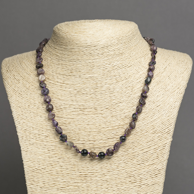 Faceted natural charoite gemstone necklace, 7x8 mm diameter, 45 cm+