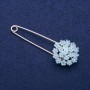 Blue hydrangea brooch-pin with crystals, 29x78 mm, silver-tone metal