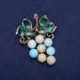 Grapes Brooch with Amazonite and Green Enamel, Gold-Tone Metal 40x50mm