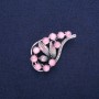 Twig Brooch with Pink Cat's Eye and Enamel, Silver-Tone Metal 28x52mm