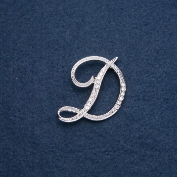 Brooch initial 'D' silver 40x36mm