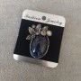 Brooch Accent Apatite 45×32 mm, blue cabochon with rhinestones, silver-tone metal