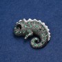Chameleon Brooch - Silver-Toned Metal, Green and Black Crystals 42x30mm +