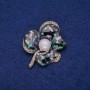 Brooch 'Flower' with Haliotis nacre and crystals 41x51mm, gold-tone metal