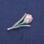 Brooch Pendant Flower, lilac and green enamel, silver-tone metal 25x50 mm