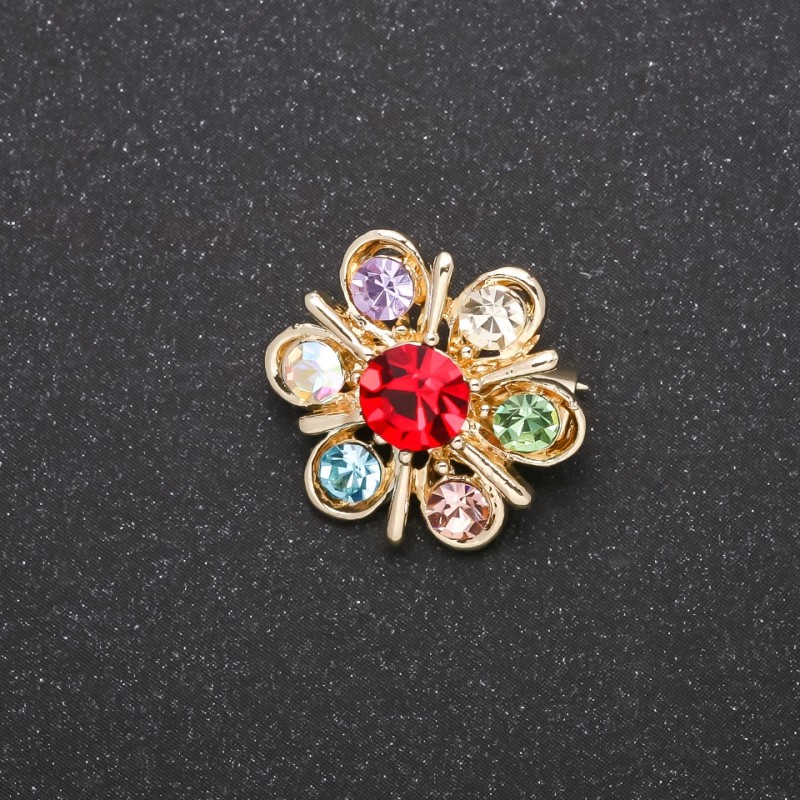 Brooch, Accent series, multicolored metal color 'yellow', 18mm