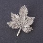 Brooch "Maple Leaf" Flora 4.5x4 cm, white crystals, metal color "silver"