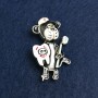 Bear Dentist Brooch, gold metal and enamel, 50×30mm +