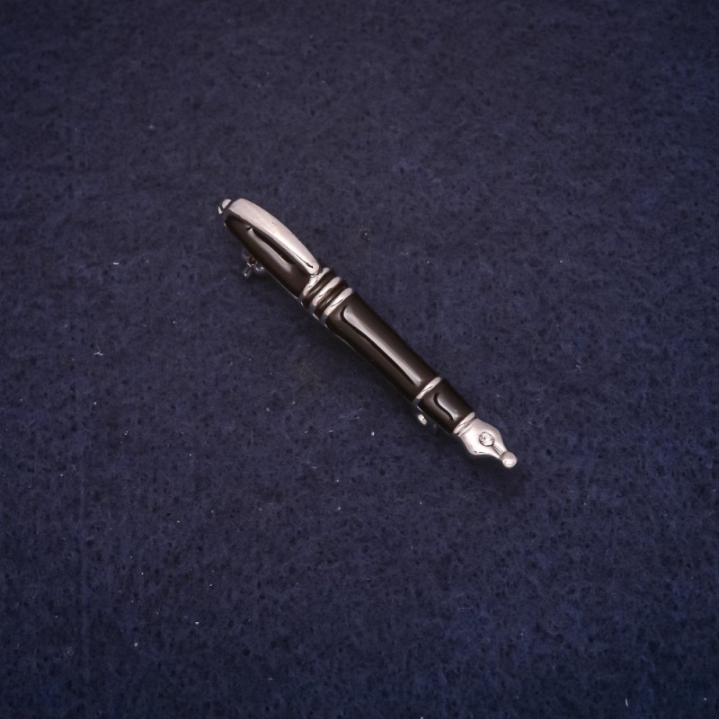 Brooch 'Pen' 5×45 mm, enamel, black and silver-tone metal