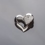 Silver Brooch 'Two Hearts' with White Crystals, 3 cm