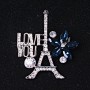 Brooch Paris with silver-toned metal, rhinestones and blue crystals, 40x35mm +