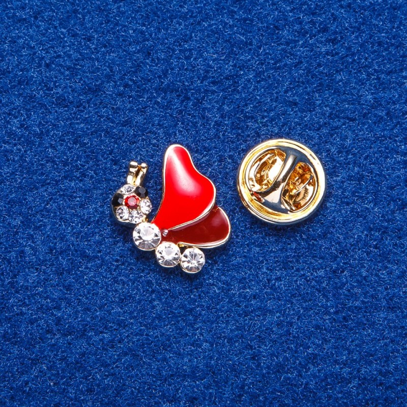 Brooch for lapel 'Butterfly' red enamel gold-tone metal 1.7 x 1.6 cm