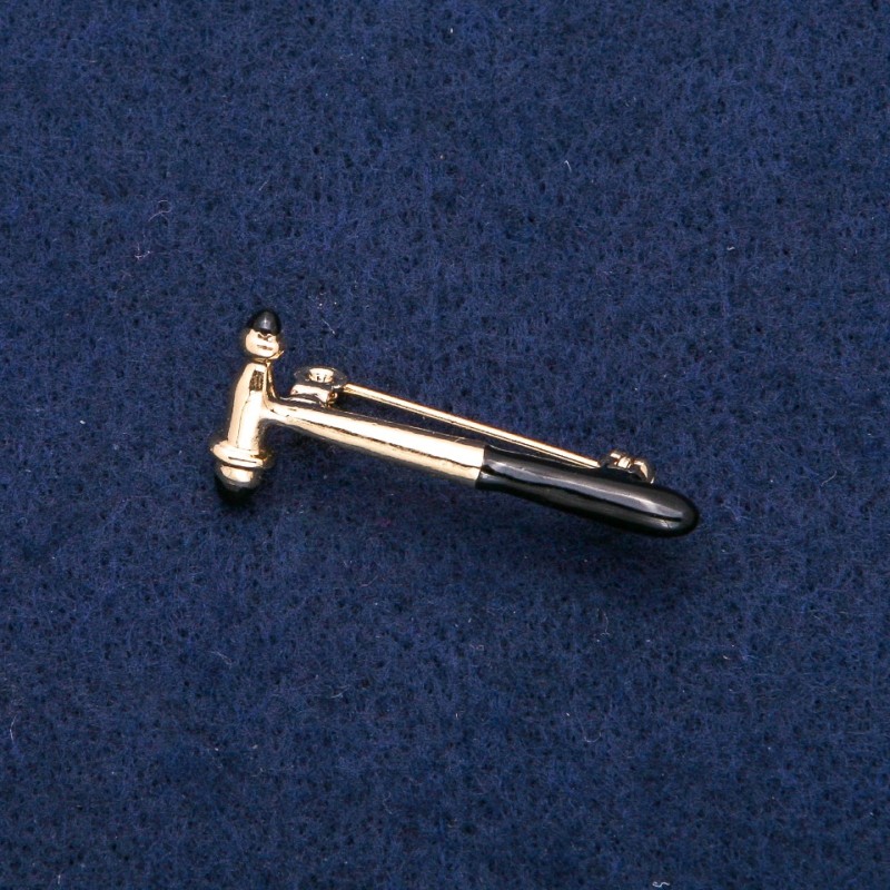 Brooch Neurological Hammer, Black Enamel, Golden Metal 16x36mm