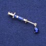 Brooch 'Syringe' with Blue Crystal, Gold-Tone Metal 10×45 mm