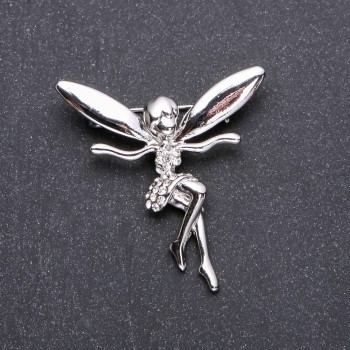 Brooch 'Elf Maiden' in White Crystals 43×42 mm White Metal