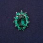 Brooch 'Accent' with emerald-green marquise-cut stone, silver-colored metal, 30x24 mm