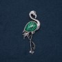 Flamingo brooch pendant with natural Malachite stone 85x30 mm