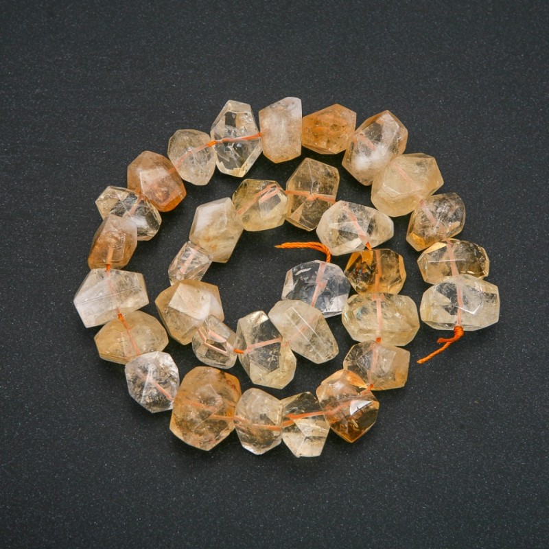 Citrine faceted beads on thread, natural stone, 16-20×11-15 mm, 40 cm length