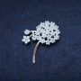 Flower Brooch 52x40mm, blue crystals, silvery metal