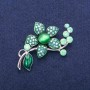 Flower Brooch with Green Cat's Eye and Crystals, 36x56mm