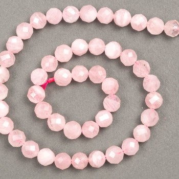 Beads of natural stone Rose Quartz, faceted round beads, 8 mm diameter, 38 cm strand +