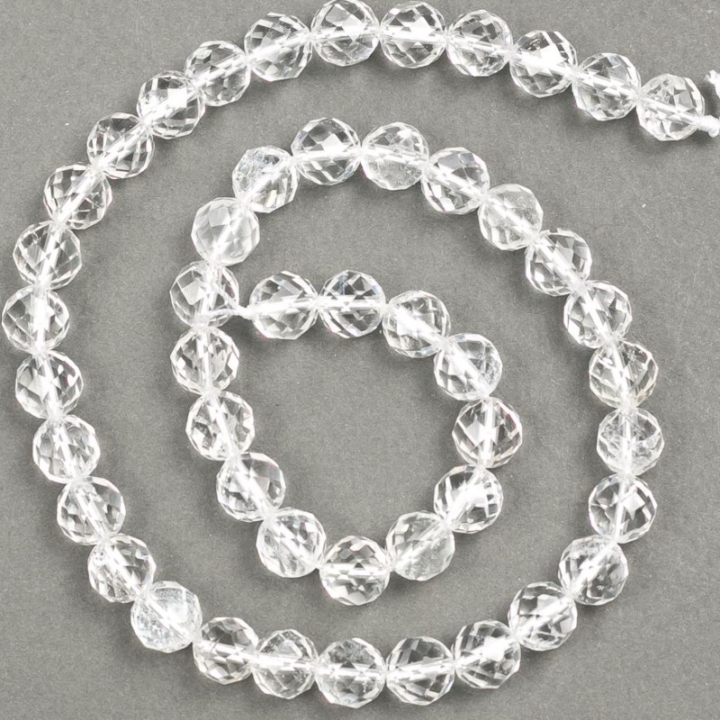 Rock Crystal Beads, Natural Stone, Faceted, 8mm Diameter, 39cm Length +