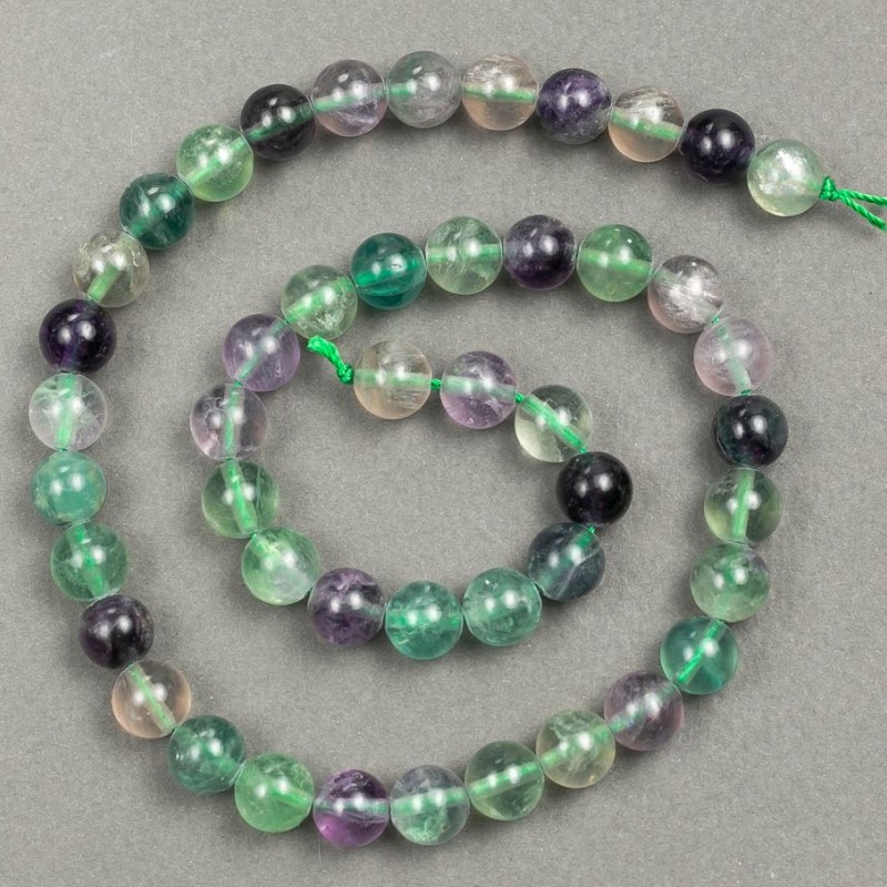 Natural fluorite gemstone beads on thread, 8mm diameter, 39cm length +