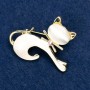 Brooch 'Kitty Cat's Eye' with White Enamel, 37×44 mm, Yellow Metal