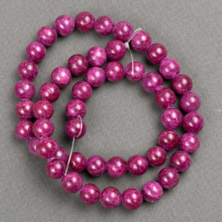 Beads on Beading Thread - Raspberry Imitation Tinted Quartz (Acrylic), Smooth Round Beads, 8mm Diameter, 40 cm Length