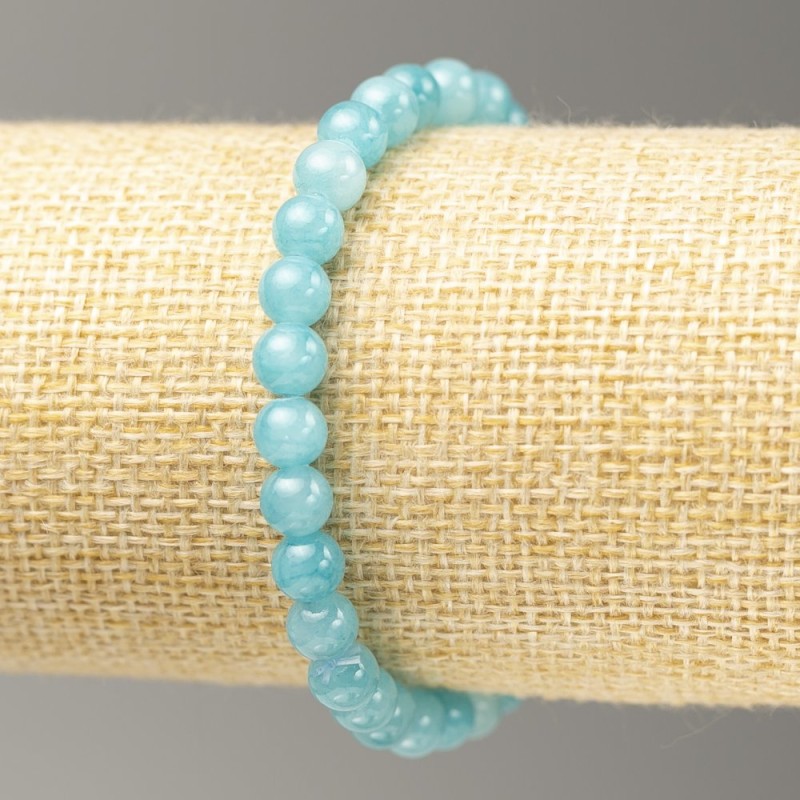 Aquamarine Bead Bracelet on Elastic (Acrylic) Smooth Beads, 6.5 mm diameter, 18 cm long