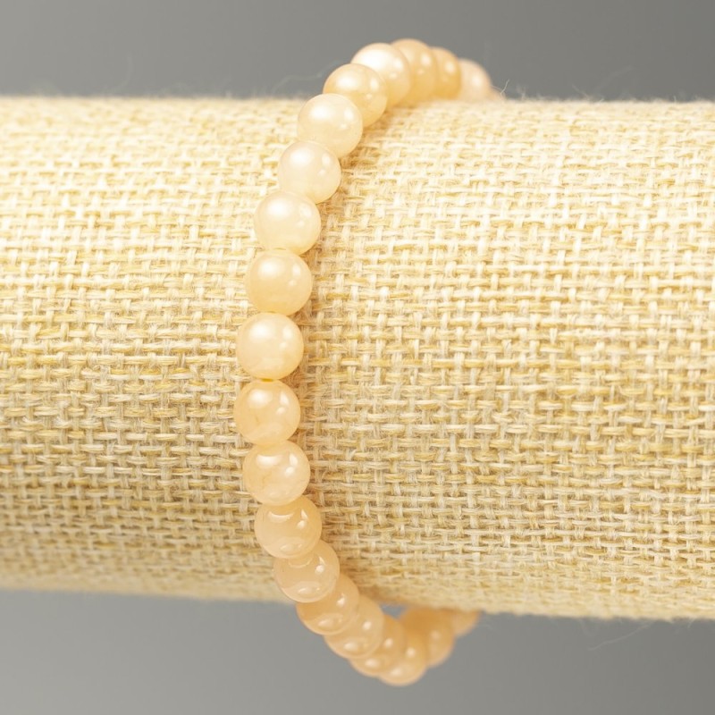 Elastic Acrylic Selenite Bracelet with Smooth Beads, 6.5 mm Diameter, 18 cm Length