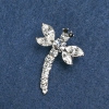 Dragonfly Brooch, silvery metal, white rhinestones 36×28 mm +