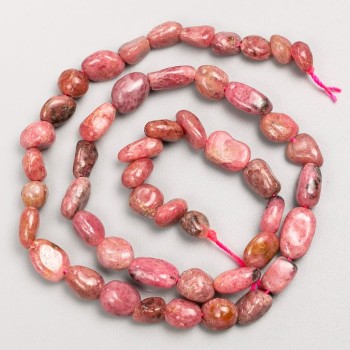 Rhodochrosite Beads on Cord, Tumbled, 7x9–6x7 mm, 40 cm length