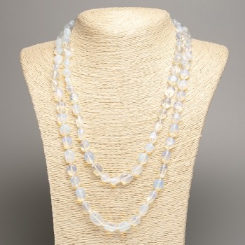Long Opalite Necklace (synthetic) with faceting, bead diameter 5×8–10 mm, length 110 cm