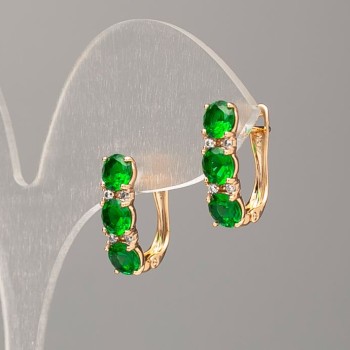 Xuping 18K Gold-Plated Earrings with Green Stone and White Crystals 17x5 mm