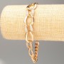 Xuping Bracelet with 18K Gold Plating, Chainmail Weave, 22 cm Length, 7 mm Thickness (+/-), 13 mm Thickness in Crystal Sections, with White Crystals