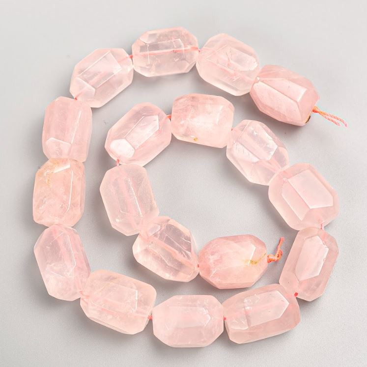 Beads on a thread, Pink Quartz faceted nuggets, diameter 15×21 mm, length 38 cm