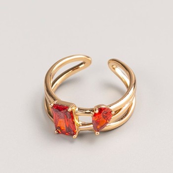 Xuping Ring in Gold Color with Red Stone, Sizes 16 and 18